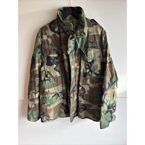 Vintage M-65 Field Coat Cold Weather Camo Jacket Woodland US Army Men's Medium R